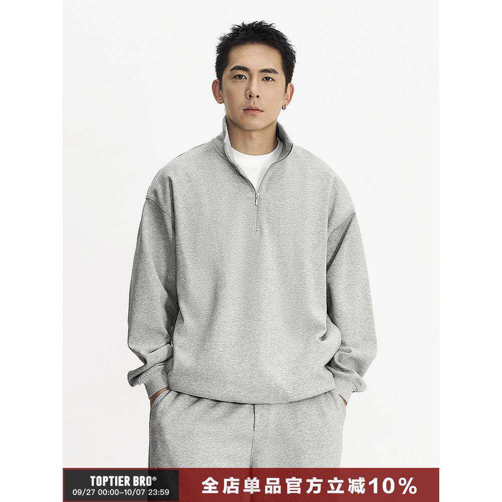 TOPTIER BRO 25AW 400g牛奶丝覆合半拉炼卫衣男宽松休闲基础上衣