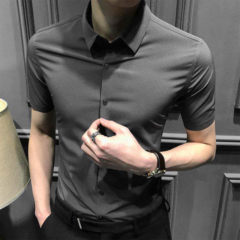 夏季高级短袖衬衫男2025新款夏天修身休闲半袖衬衣商务正装男装寸