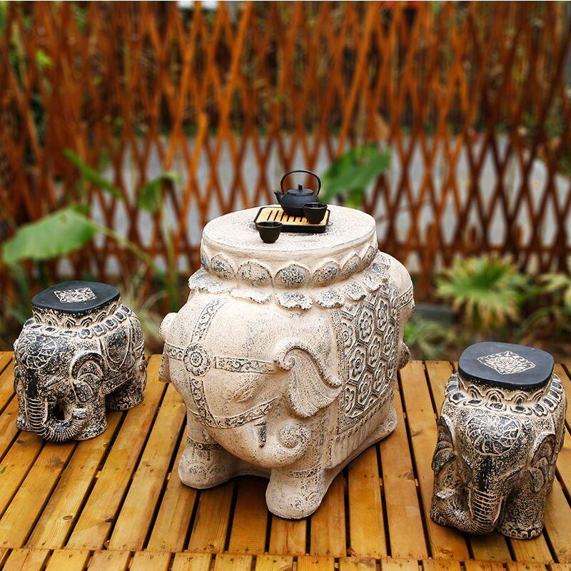 新中式茶台花园花盆底座别墅庭院子天台凳子户外大象墩子茶桌摆件