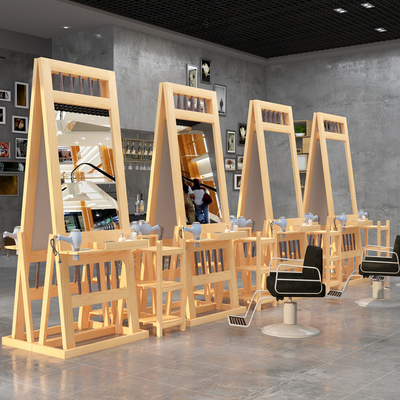 极速理发店网红镜子美发镜台柜子一体实木单面挂墙发廊双面落地烫