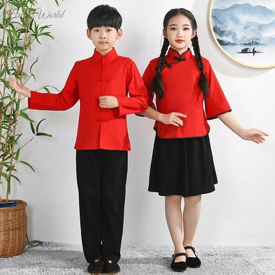 五四青年装演出服五四运动学生服装儿童复古民国风女童中山装表演