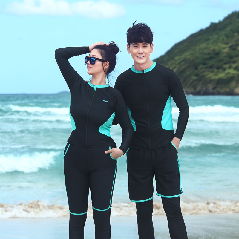 情侣加肥加大码潜水服男女水母衣防晒速干浮潜长袖分体套装冲浪游