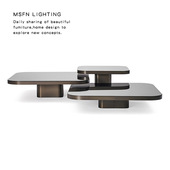 摩登简约现代设计师轻奢客厅不锈钢玻璃方饼茶几高低组合咖啡桌