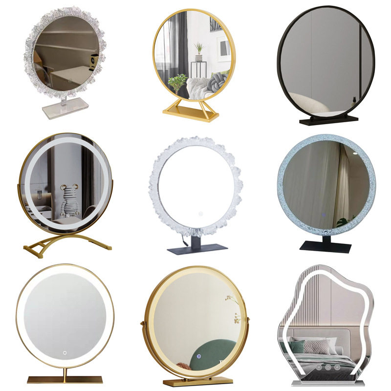 轻奢化妆镜台式桌面不锈钢带灯补光电源智能梳妆台高档梳妆镜子