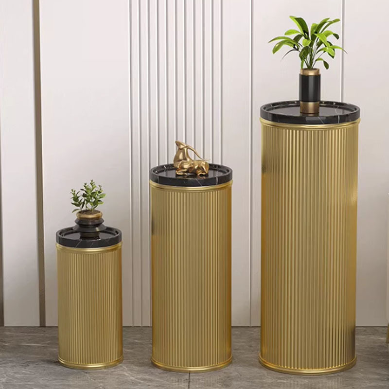 2026北欧客厅落地花架子圆形摆件高档电视柜旁立柱大理石装饰摆件