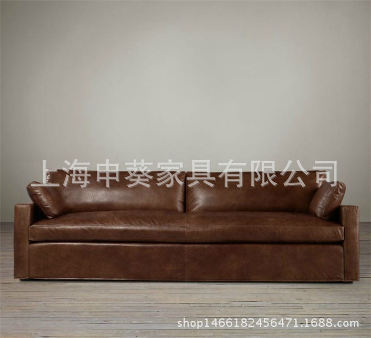 美式沙发组合真皮进口仿皮牛皮头层沙发酒店会所真皮沙发家具