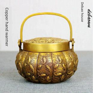 彷古年年有余暖手炉女冬季取暖小手炉烧炭纯铜手炉碳无烟碳随身