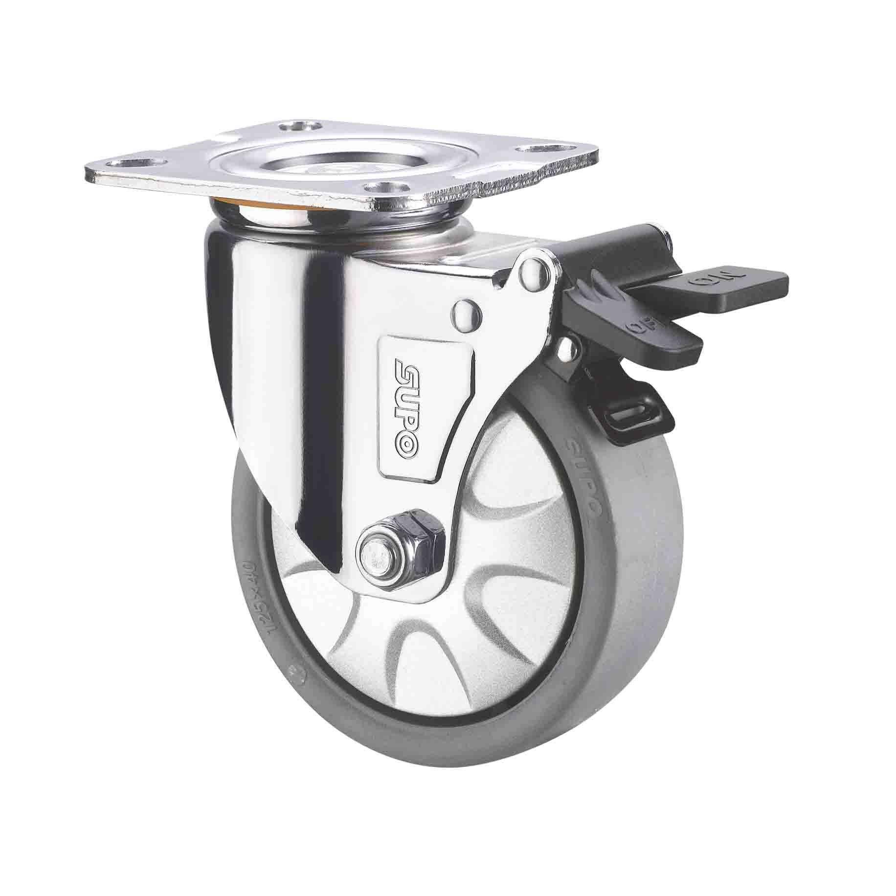 S向荣4寸带双刹车工1业万向灰色PP脚轮LUGC005-01A-10-12