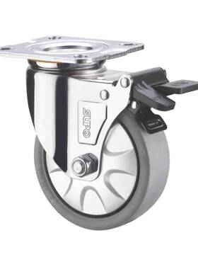 S向荣4寸带双刹车工1业万向灰色PP脚轮LUGC005-01A-10-12