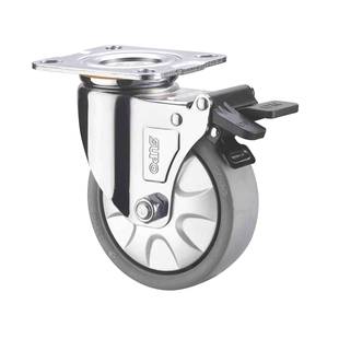 S向荣4寸带双刹车工1业万向灰色PP脚轮LUGC005 01A