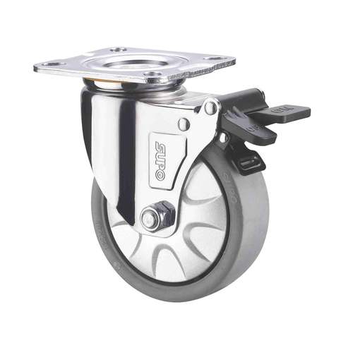 S向荣4寸带双刹车工1业万向灰色PP脚轮LUGC005-01A-10-12