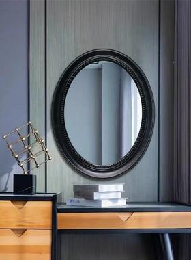 复古黑色镜式椭壁圆形挂镜WGY美洗手间浴室梳妆镜现代法式玄关厕