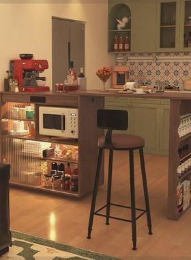 吧台岛台桌子体家用可一木伸缩客厅实59284沙发小储边柜胡桃色物