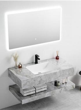 现代简约实木脸岩板一体盆浴45185柜组卫生间洗漱台合洗手台室洗