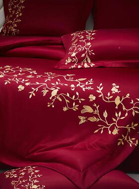 品轻奢风婚套FS5868庆四件1送00S长绒棉棉被套酒红色礼结婚床上用