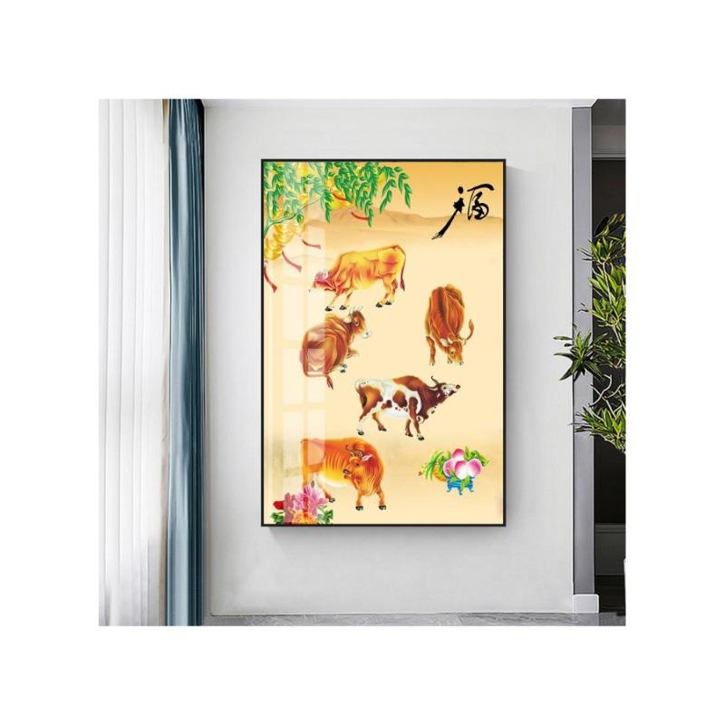 牛装饰画国画中式客厅玄关过道走廊挂画大黄牛墙壁画五牛图挂画图片