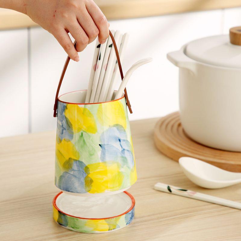 美然陶瓷沥水筷子筒大筒号筷桶家用厨房收潮纳罐筷多LLR筷笼筷子