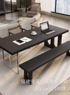 黑色10622用哑光实木客厅书桌办公一体家亚多克力现代简约习人学