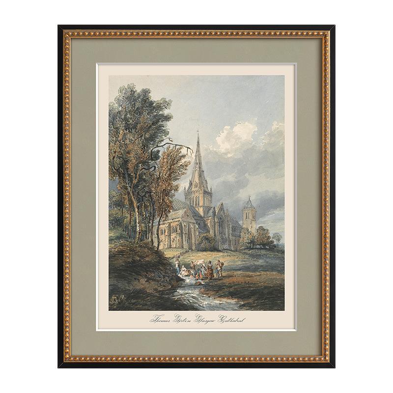 法式复古客厅装饰画餐厅书房玄关柜古典风景画欧式中古风建筑挂画图片