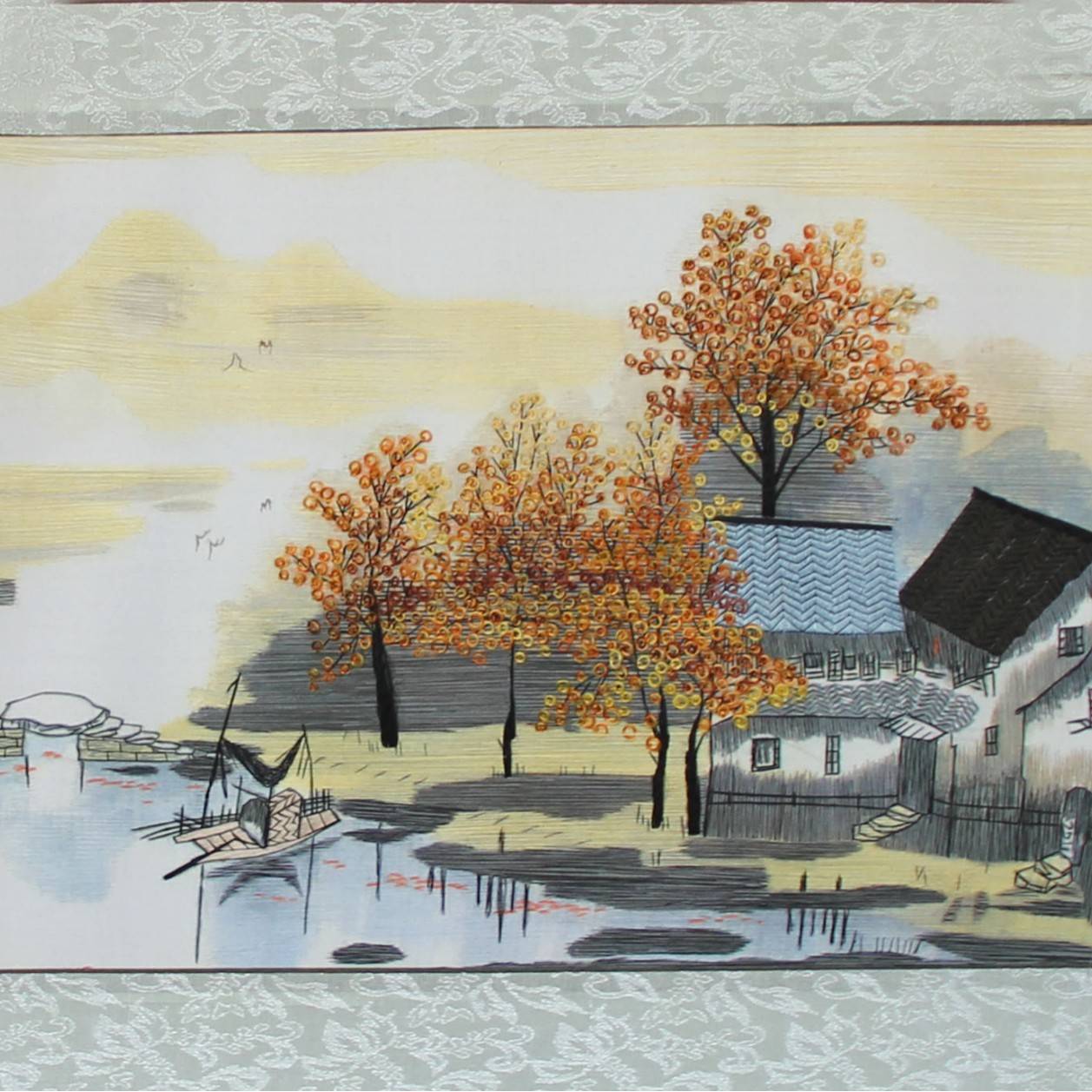 苏绣客厅书房装饰画挂画苏州手工刺绣软裱画江南水乡厂家生产