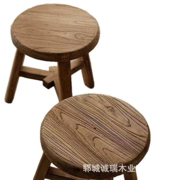 圆WSN榆木板凳阳台学生写字凳桌老圆形实木桌子矮款小凳风化纹理