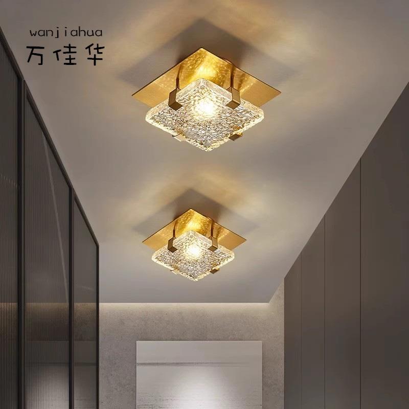 新中式约全铜过道吸顶灯简现代阳台灯玄关走石led圆廊形灯TSF-全