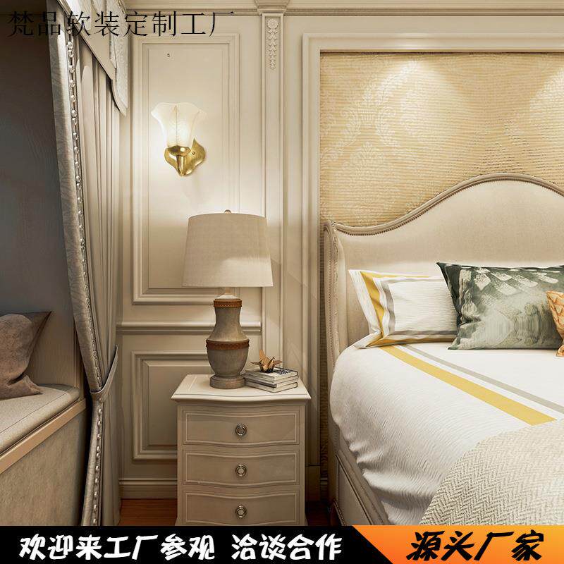 104263美式实木轻床卧室皇后铆钉床双人布艺软包.8米样板间工奢厂