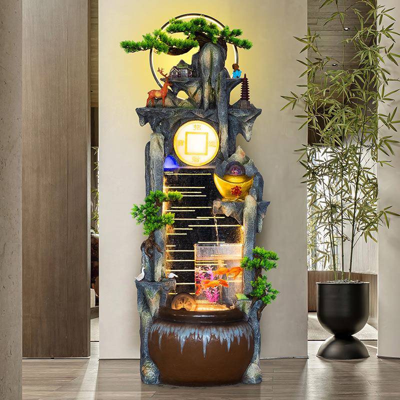 风流水轮宝盆假山水观生财摆件公司办公室聚BCH高山循环水景鱼缸