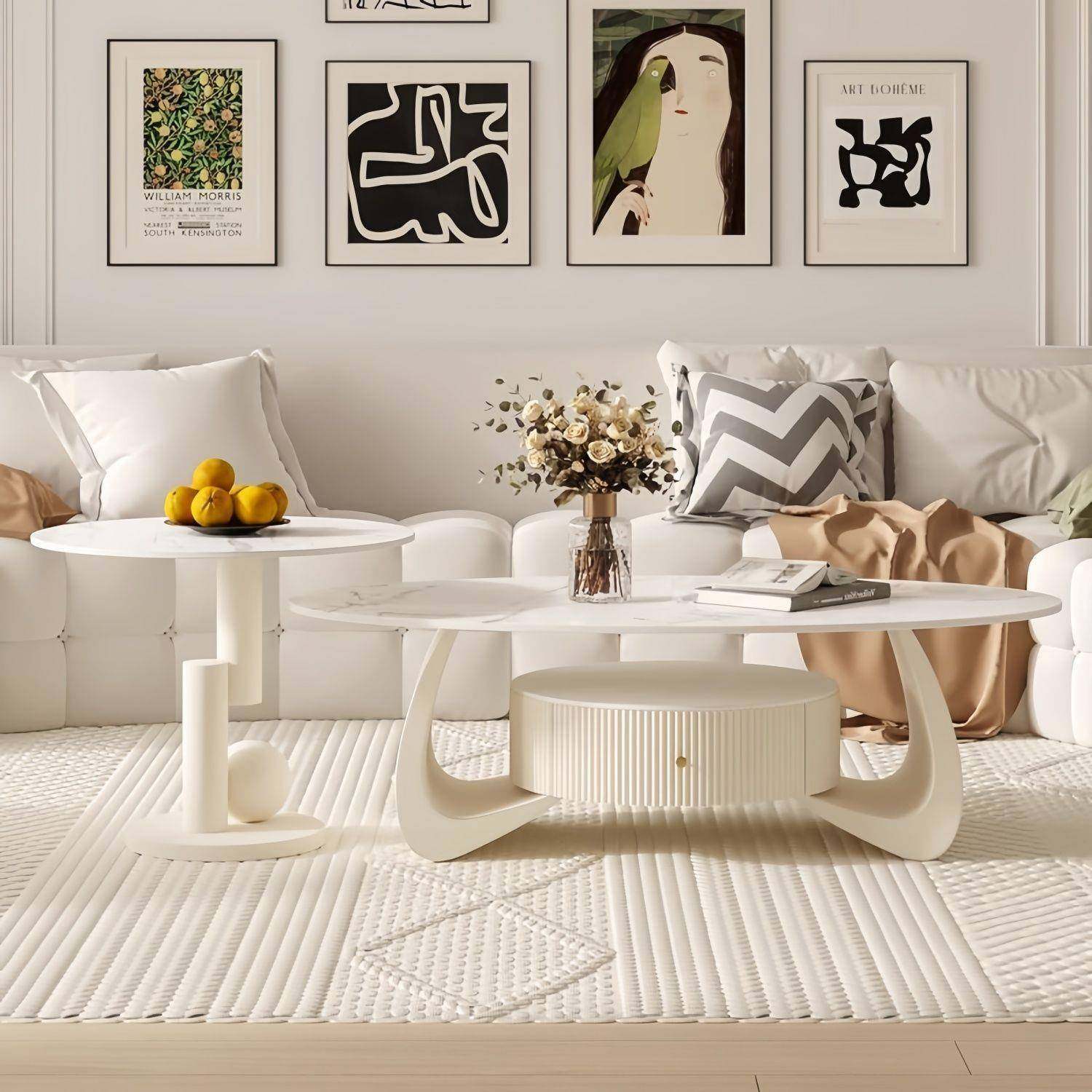 小型简约现代客厅实用茶几奶无品牌/户油形风岩板客茶几椭圆茶几