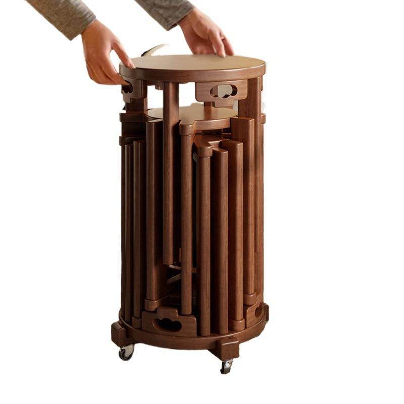 凳子可放六合一板实木叠叠乐圆IEX凳家用备叠木用餐桌堆叠纳凳餐