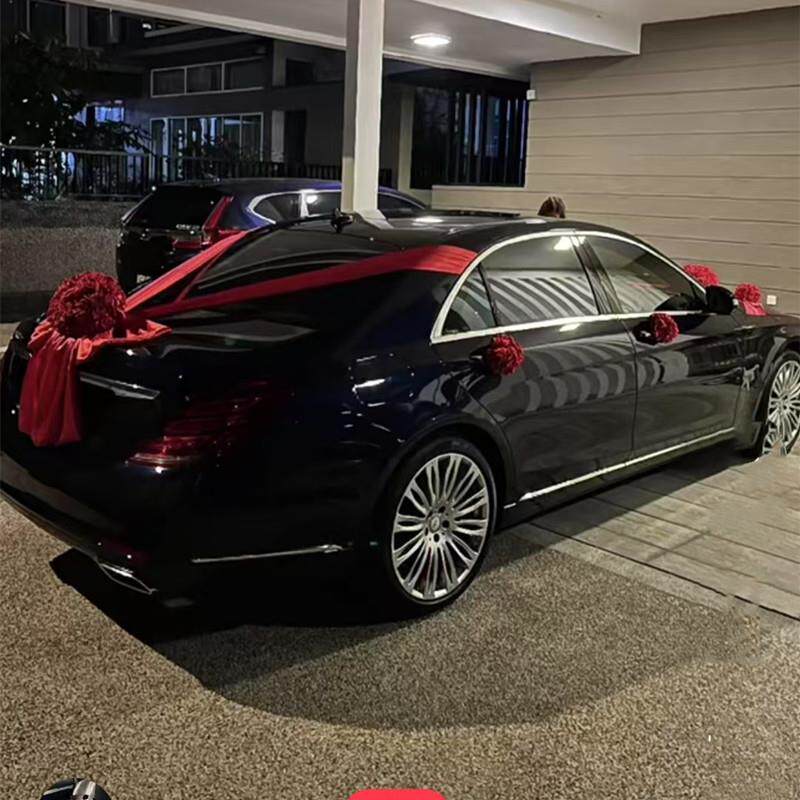 中式复古传统结布婚主婚车头JI515565球红绣接亲车队置车大红花球