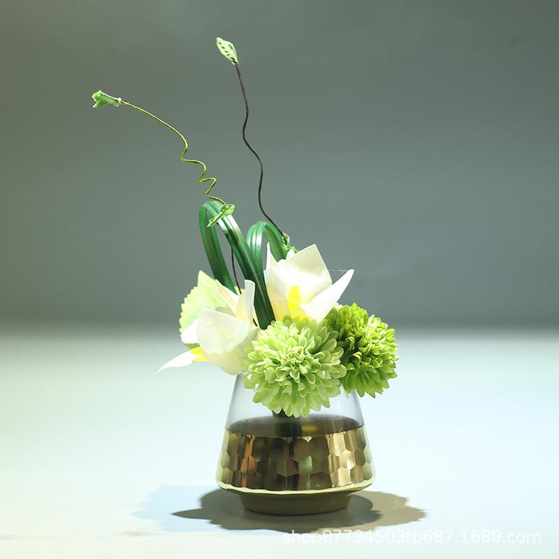 现代奢餐高档轻花瓶玻璃茶花几118客厅桌面插桌鲜花摆件歺桌仿真