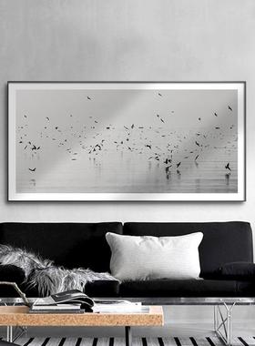飞鸟现黑NTW代简约室头画白摄影风客厅横版卧挂画酒床店玄关柜壁