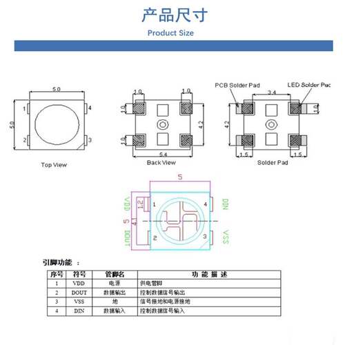 高亮5050幻彩5V单点控制 W2812B内置驱动IC集成 4脚led可编程灯珠