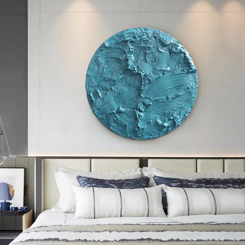 现代肌理圆形画进门玄关墙面装饰3d立体抽象画轻奢创意纯手绘挂画图片