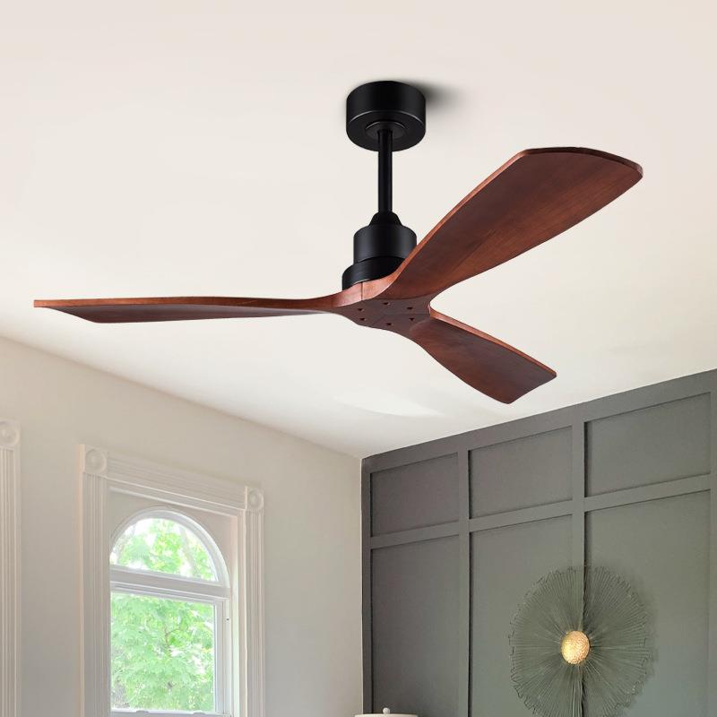 吊扇灯原木色卧客厅灯体现代简约用室吊一RPU顶带电扇灯餐厅家风