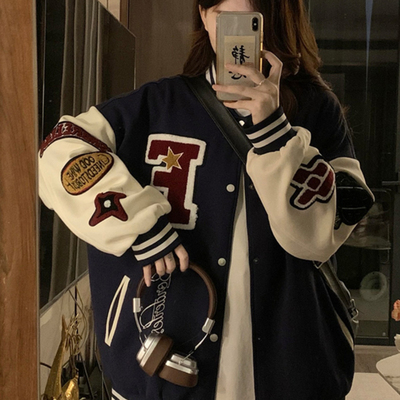 美式加棉棒球服外套女2025春秋新款设计感小众休闲刺绣宽松夹克潮
