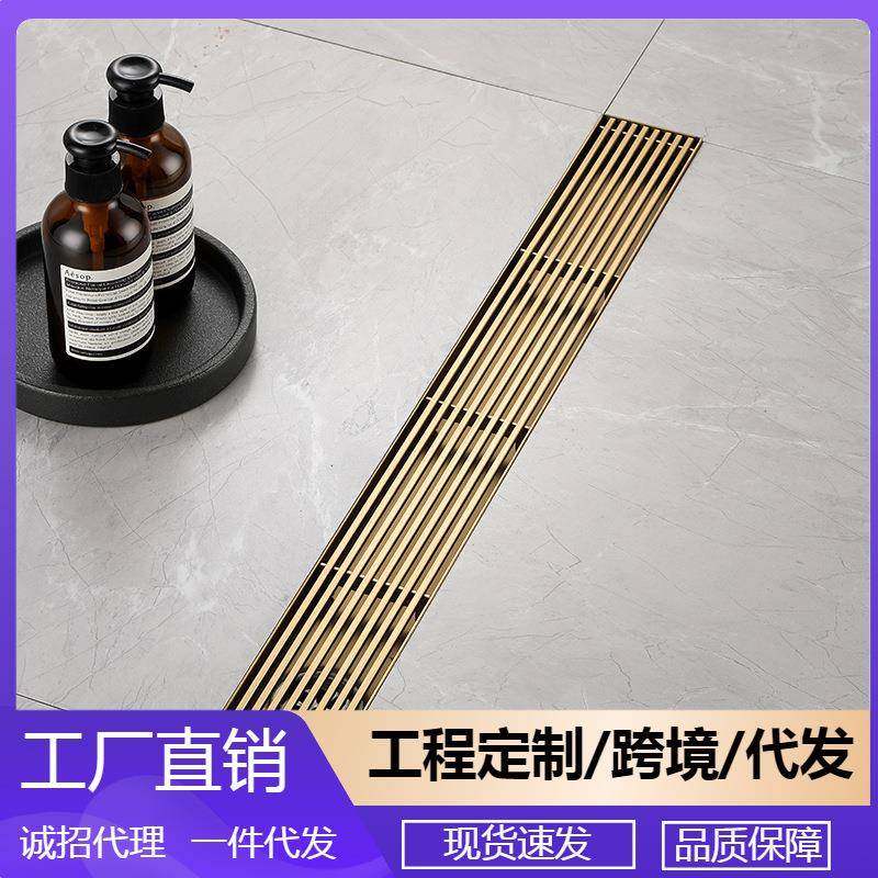 304不锈钢拉丝金卫生间淋浴房长条形防臭防反味隐藏式地漏DL2234