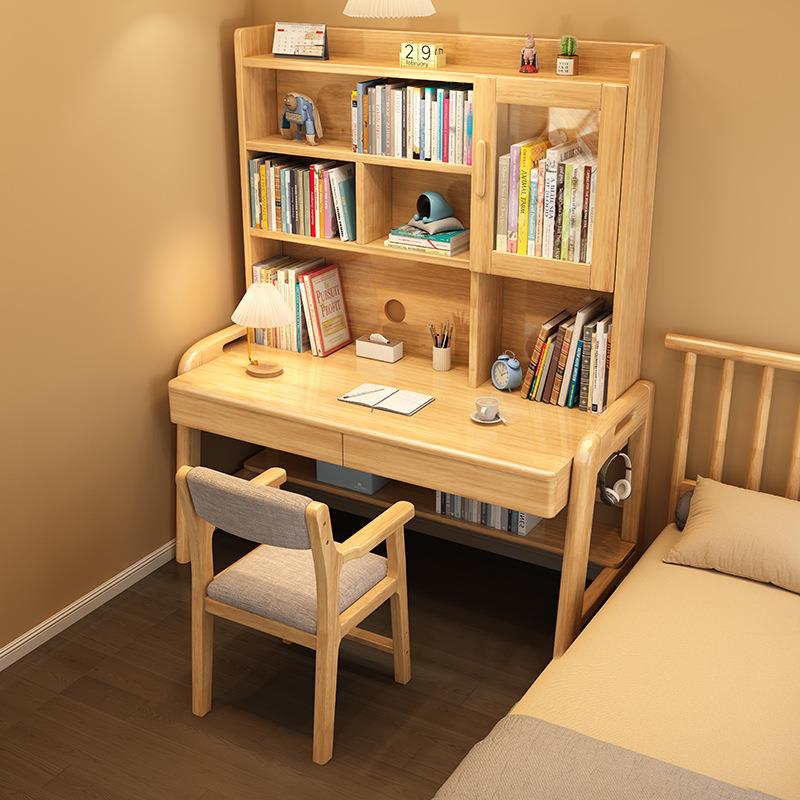 带书架实木儿童书桌一体可升降学习桌子学生家用写字桌卧室课桌椅