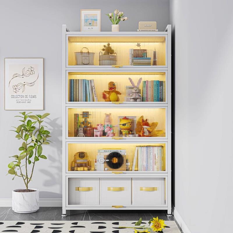 家用钢制防尘书柜带门储物柜儿童多层落地铁艺书架客厅收纳置物架