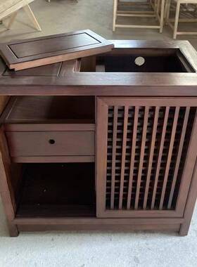 新中式实木茶水柜一体式边几储物柜客厅家用办公室查边柜置物架