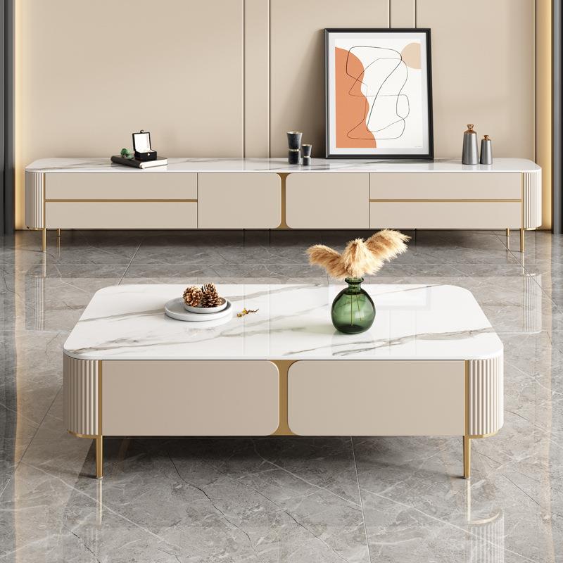 岩板茶几电视柜组合客厅大小户型轻奢现代简约烤漆茶几电视柜整装