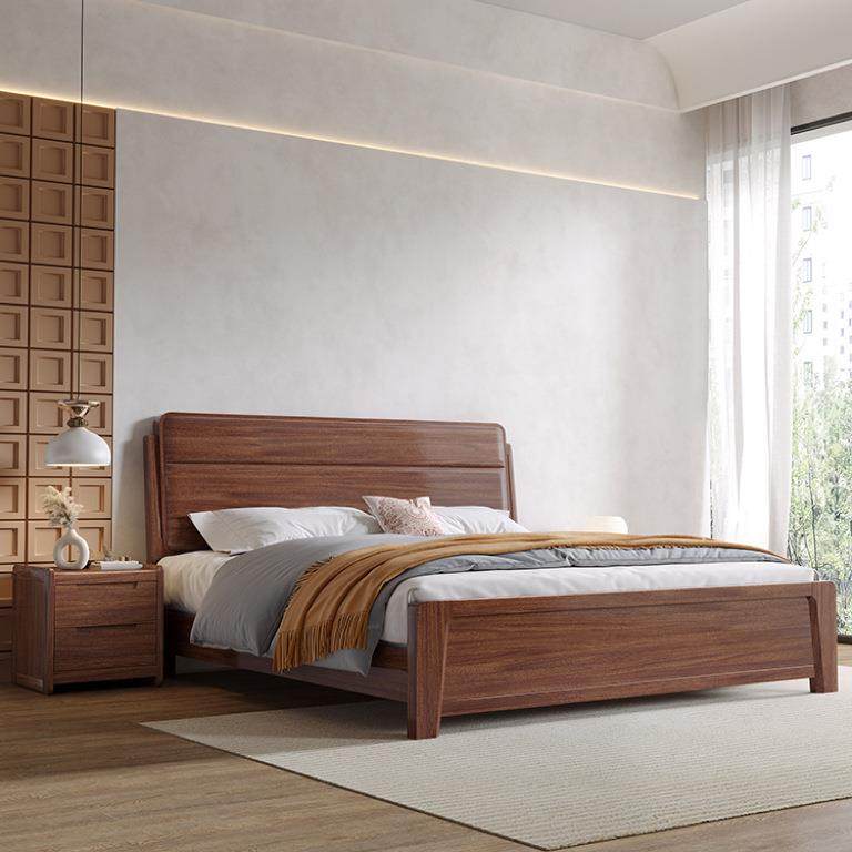 胡桃木全实木1.8米双人床主卧婚床北欧实木床简约现代1.5米床实木