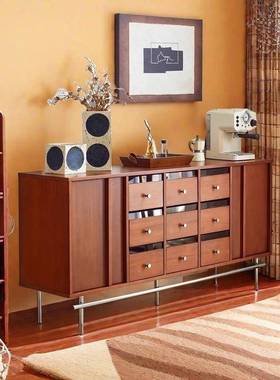 北欧实木餐边柜客厅储物柜小户型床尾收纳柜中古风九斗柜复古矮柜