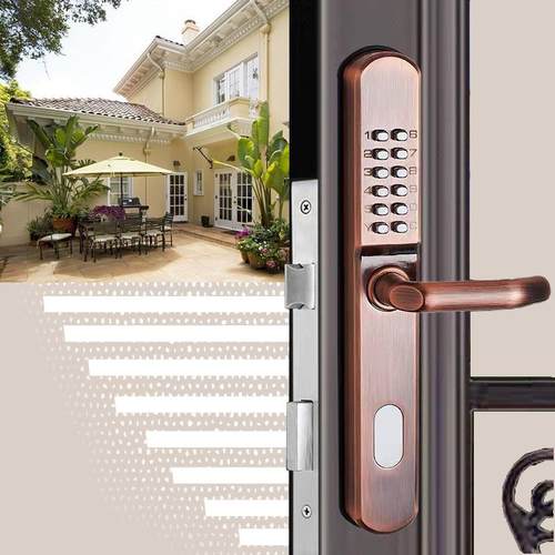 机械密码门锁带钥匙庭院门铁艺门铝合金框玻璃门塑钢门数字按健锁