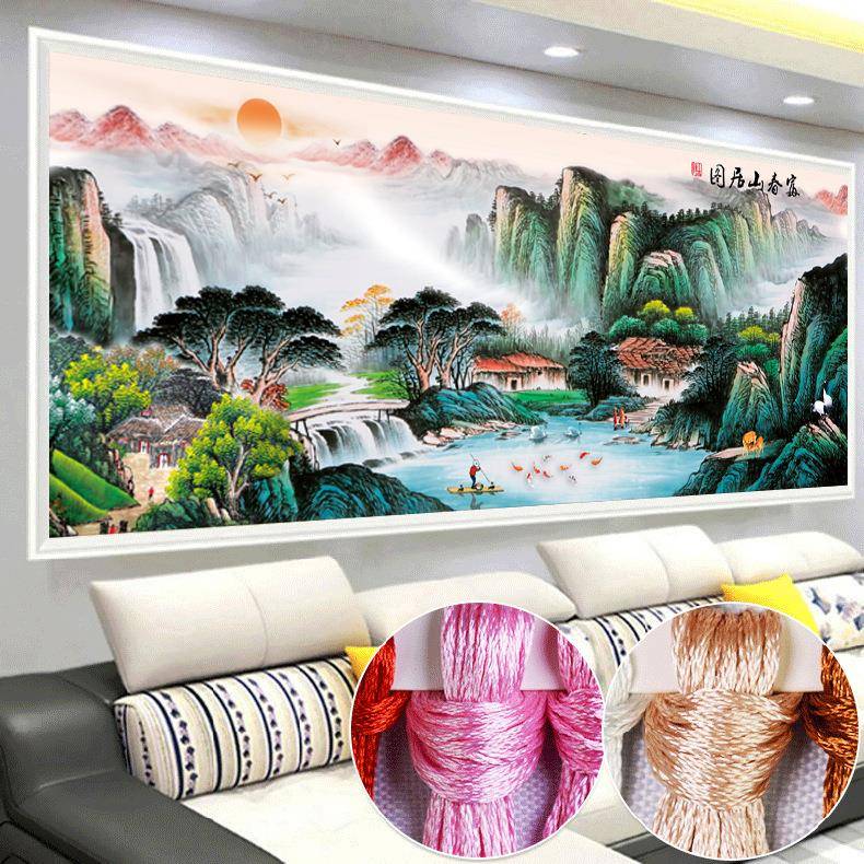 蒙娜丽莎2021新款客厅十字绣印花手工自己绣富春山居图江山如画