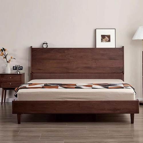 直销北美黑胡桃木全实木大床樱桃木原木现代简约卧室双人大床