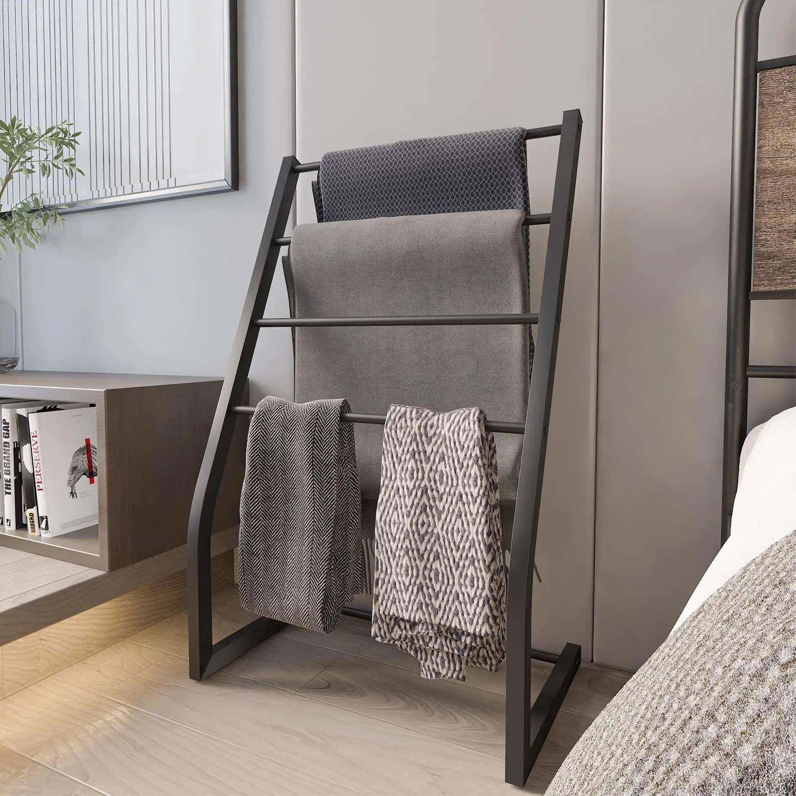 简约落地式浴室毛巾置物架可移动实木衣帽架家用客厅木制挂衣架