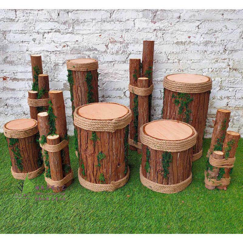 婚庆路引仿真木桩新款森系实木婚庆草坪麻绳树桩室内户外道具摆件