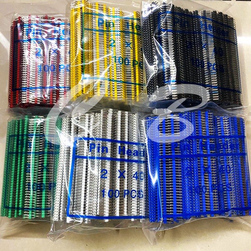 彩色排针 整包 2.k54MM 单排/双排 红黄蓝绿白 40P直插铜/镀金弯
